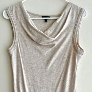 Talbots Petites Beige Sleeveless Cowl Neck Top, Layering Causal Tank, Medium